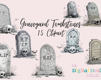 Gothic Tombstone Clipart, Watercolor Graveyard Clipart, Printable Watercolor Clipart,Paper Crafts,Wall Art,Digital Download,Junk Journals