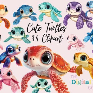 Clipart tortue de mer mignon, animaux de l'océan tortue de mer Png, art animalier pour enfants, bébé tortue de mer, graphiques shower de bébé chambre d'enfant, animaux marins mignons