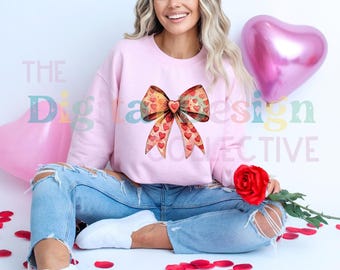 Valentine's day Heart Coquette bow Png, Retro Valentine Shirt Design, Valentine's Day Png, Valentine Love Png, valentine's day bow png