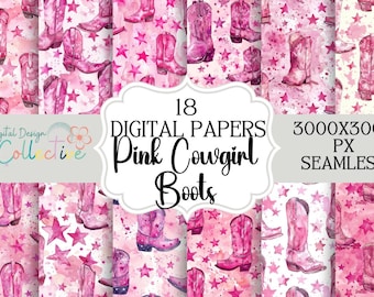Pink Cowboy Boots Seamless Patterns, Seamless Digital Pattern, Digital Background, Commercial Use, Instant Download, POD Seamless
