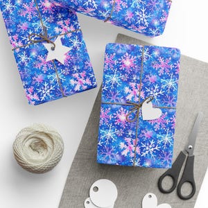 Blue Preppy Watercolor Snowflake Wrapping Paper Lilly-Inspired Christmas Gift Wrap