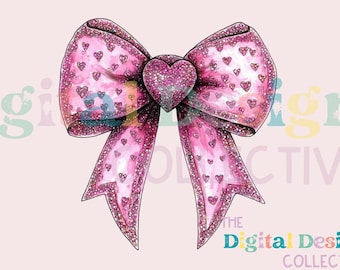 Pink Valentine Coquette Bow Png, Valentines Png, You are loved png, Glitter valentine heart Png, Happy Valentines Day Png, Pink coquette bow