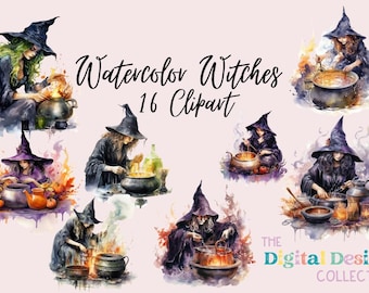Bundle Watercolor Witches Clipart