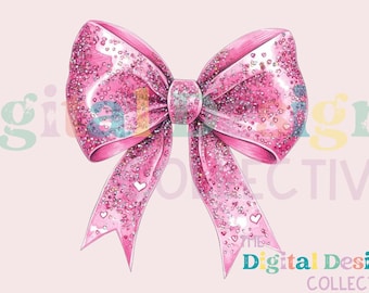 Pink Valentine Coquette Bow Png, Valentines Png, You are loved png, Glitter valentine heart Png, Happy Valentines Day Png, Pink coquette bow