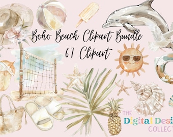 Boho Beach Clipart Bundle Ocean beach summer Clipart Bundle PNG- instant download - Party - Commercial Use - POD- nursey