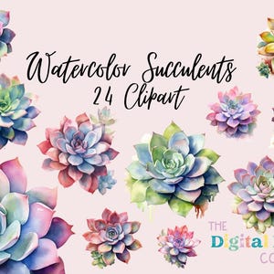 Watercolor Succulents Plants Clipart, Spring flowers gardening boho plant and cactus, floral wedding invitation, scrapbook Instant Download