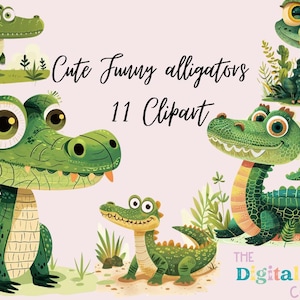 Alligator Watercolor Clipart, Safari Animals Clipart, Set of Digital PNG, Instant Download
