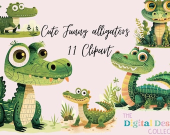 Alligator Aquarell Clipart, Safari Tiere Clipart, Set von digitaler PNG, Instant Download