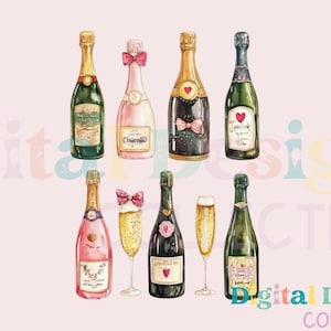 Aquarell Champagner Clipart, Gläser und Flaschen, Wein Clipart, Champagnerglas Aquarell png. Braut Clipart, Gold Glitter PNG Muster