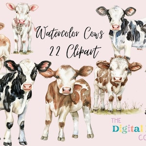 Watercolor Cute Farm Baby Cows Png Bundle Cute Farm Clipart, Farm Animals Watercolor Digital Clipart, Farm Animals pod clipart, Farm
