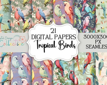 Nahtlose Tropische Vögel Digital Papier Bundle