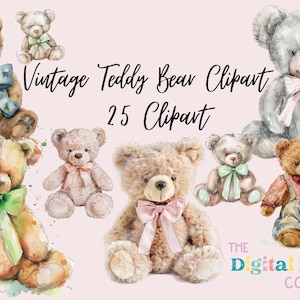 Imágenes Prediseñadas de oso de peluche vintage, Arte para uso comercial, Descarga instantánea, POD sin costuras