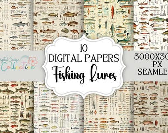 Seamless Watercolor Fishing Lure Patterns, Vintage Seamless Digital Pattern, Digital Background, Commercial Use, Instant Download,