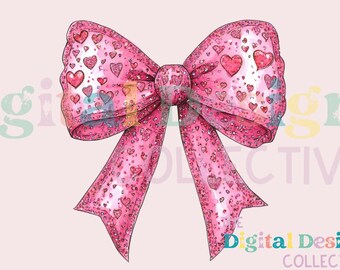 Pink Valentine Coquette Bow Png, Valentines Png, You are loved png, Glitter valentine heart Png, Happy Valentines Day Png, Pink coquette bow