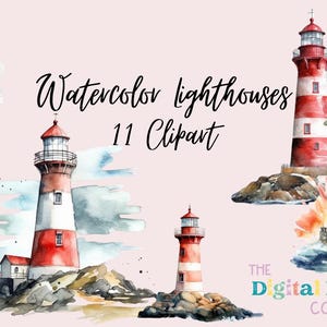 Watercolor Lighthouses Clipart Bundle Instant Download Crafting ...