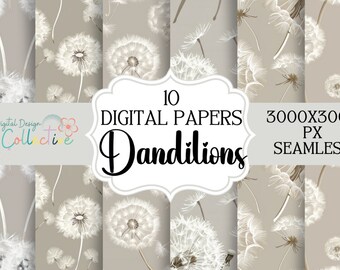 Seamless Dandelion Patterns | Digital Papers for POD | High-Quality Seamless Designs for Crafting, Scrapbooking & More