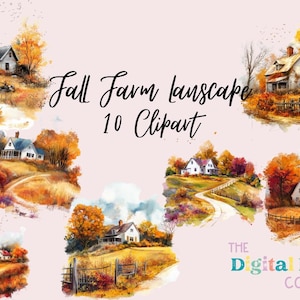 Autumn Landscape Clipart, Watercolor Fall Landscape PNG Bundle, Autumn Scenery, Fall Sublimation, Nature, Forest, Scrapbook, Junk Journal