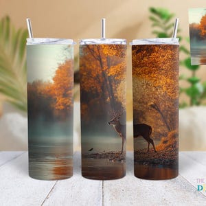 Hunting Wilderness Deer Tumbler Wrap, 20oz Skinny Straight Tumbler Sublimation Design Whitetail Buck Deer Woods Tumbler PNG Digital Download