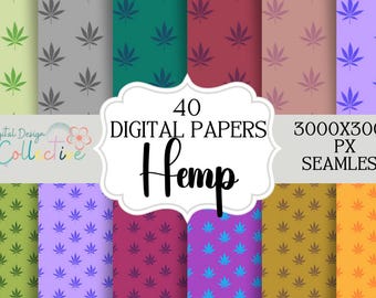 Paquete de patrones sin costuras de hojas de cáñamo, patrón digital de repetición vibrante, fondo digital, uso comercial, descarga instantánea, POD sin costuras