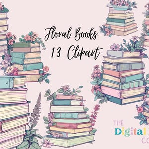 Floral Book Clipart Bundle Clipart PNG, Clipart Bookshelf Clipart Booklover Clipart, Boho Books Clipart, Literature Clipart, Commercial