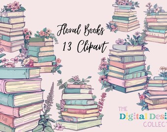 Floral Book Clipart Bundle Clipart PNG, Clipart Bookshelf Clipart Booklover Clipart, Boho Books Clipart, Literature Clipart, Commercial