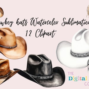 Cowboy Hut Clipart Bundle, Aquarell Rodeo Wild West Hüte Clip Art PNG Grafiken für Einladungen Kinder Basteln Digitaler Download Kommerzielle Nutzung
