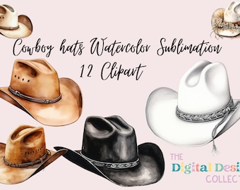 Cowboy Hat Clipart Bundle, Watercolor Rodeo Wild West Hats Clip Art PNG Graphics for Invitations Kids Crafts Digital Download Commercial Use