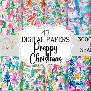 Preppy jul sömlösa mönster PNG, digital bakgrund, kommersiell användning, omedelbar nedladdning, POD sömlös