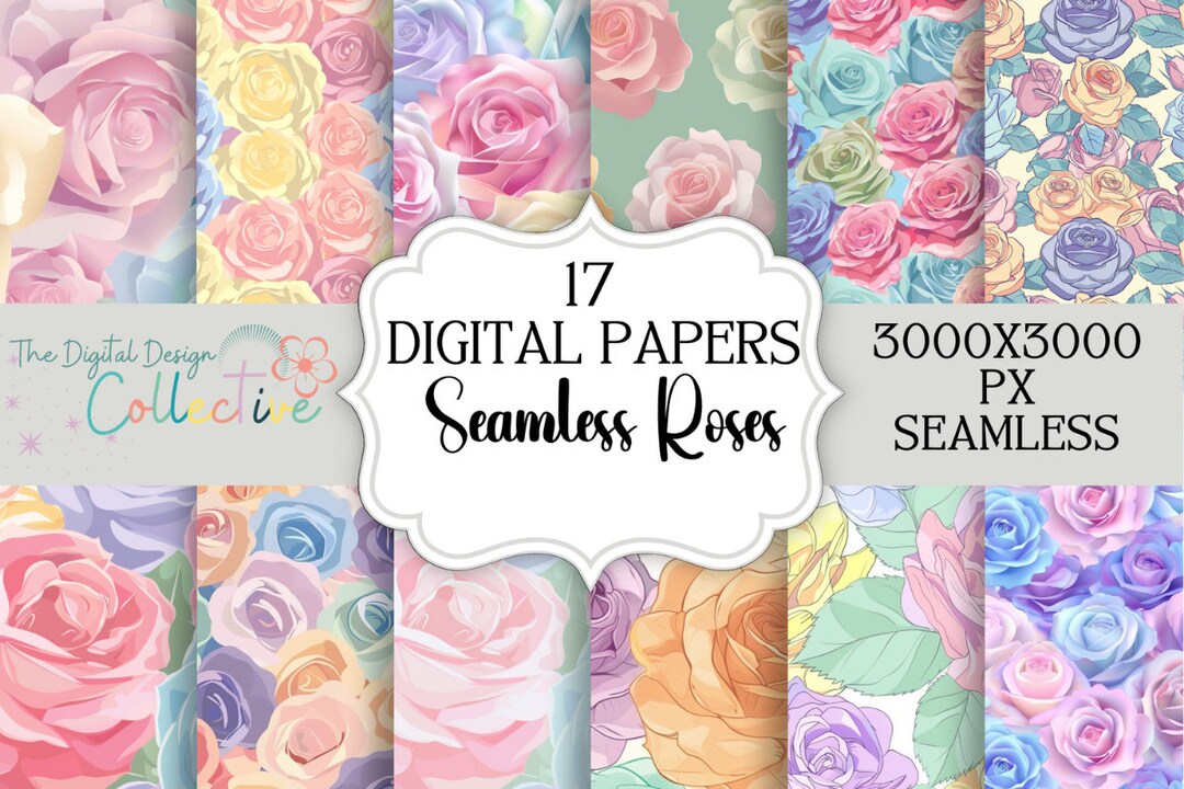 Seamless Roses Pattern Digital Paper Bundle PNG Bundle Digital Paper ...