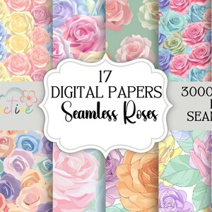 Seamless Roses Pattern Digital Paper Bundle PNG Bundle Digital Paper, Fabric Prints