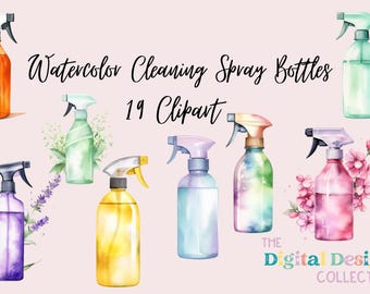 Watercolor Cleaning Spray Bottles Watercolor Cleaning Clipart- Planner stickers-digital clipart - Commercial Use - POD