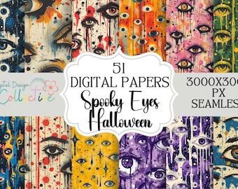 Spooky Eyes Seamless Halloween Papers Seamless Digital Papers instant download digital paper file for fabrics POD Halloween Printable