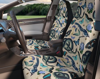 Vintage Blue Robin Natural Mushrooms Butterflies & Moths Car Seat Covers