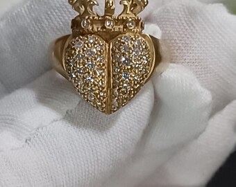 Rare Estate Kieselstein-Cord 1985 18k/750 Yellow Gold Diamond .55 Carat Crown Heart Cocktail Statement Ring Size 5.5 8.7 Grams