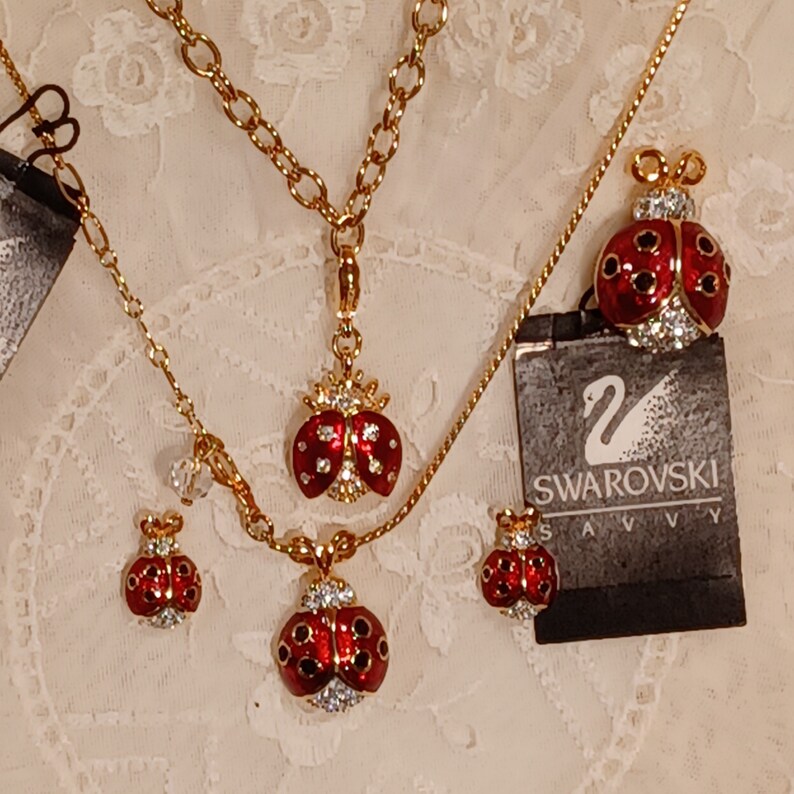 Swarovski Ladybug/ladybird Parure Set Necklace Earrings Etsy