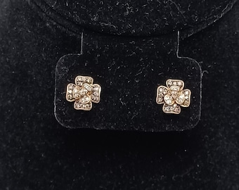 Estate Le Vian 14K/585 Yellow Gold Black Rhodium Plated  Brown Diamond Clover Four Leaf Shamrock Flower Floral Statement Stud Earrings