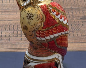 Vintage Royal Worcester Imari Hand Painted Tawny Owl by Sally Hamer Candle Snuffer from the Connoisseur Collection with Original Box