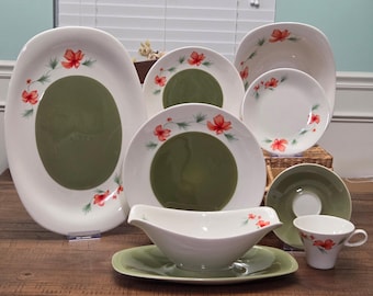 Choice of MCM Impromptu Luau Orange Floral Flower Poppy by Ben Seibel Iroquois China Made in the USA: Platters Plates Bowls Cups and Saucers