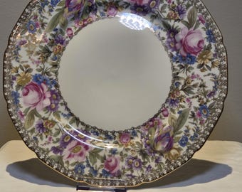 Vintage Rosenthal Ivory Bavaria Germany Garden Caprice Scalloped Edge Multi Floral Flower with Gold Leaves Trim and Gold Floral Inner Trim
