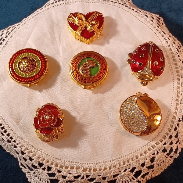 Iconic Bob Mackie Trinket/Pill Boxes: Lion, Cheetah, Lady Bug, Rose, Yin & Yang and Valentine Heart