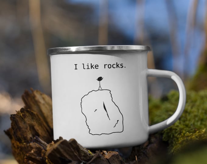 I like rocks. Rock Climbing Enamel Coffee Mug Bouldering Outdoors Adventure Camping Mug