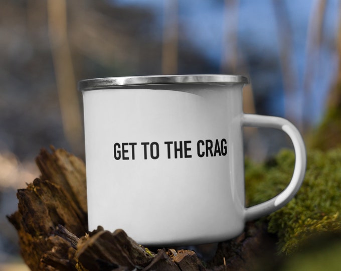 Rock Climbing Enamel Coffee Mug, Bouldering Outdoors Adventure Camping Mug