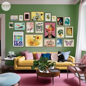 Maximalist Gallery Wall Art Set of 20. Eclectic Decor Pink Yellow Colourful Art. Van Gogh, Matisse, Frida, Gustav, Hokusai. Digital Download