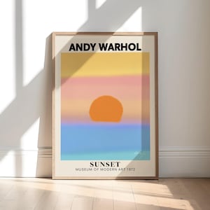 Andy Warhol Stampa digitale Pop Art. Poster Sunset Pink Blue Print, Arte murale espositiva, Decorazione per dormitorio preppy, Download digitale stampabile