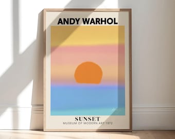 Andy Warhol Digital Print Pop Art. Poster Sunset Pink Blue Print, Exhibition Wall Art, Preppy Dorm Room Decor, Printable Digital Download
