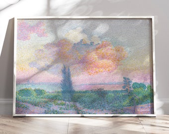 Pastel Pointillism Digital Art Print. Henri Edmond Cross Poster The Pink Cloud. 1896 Vintage Poster, Colorful Art Exhibition Poster