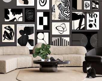 Gallery Wall Mega Bundle. Huge Set 17 Digital Art. Printable Modern Art. Neutral & Black Tones. Scandinavian Bauhaus Digital Print Decor