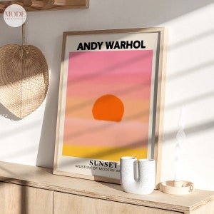 Impresión digital de Andy Warhol. Cartel de arte pop de Warhol. Impresión de puesta de sol. Cartel Exposición Rosa. Arte de dormitorio de muy buen gusto. Imprimible, Descarga digital.