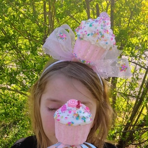 Cupcake Headband and Wand, Cupcake Tiara, Food fascinator, Candy dress up, Cupcake Costume assecories