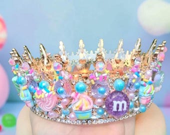 Süße Candy Krone, Perlen Tiara, Festzug Kopfschmuck, Kostüm Candy Haarschmuck